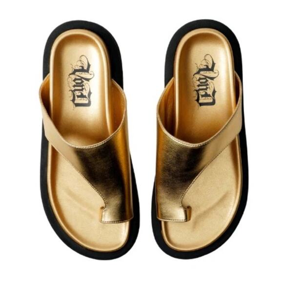 Kat Von D size 8 Poe Toe Wrap Loop Sandals - Metallic Gold Vegan Leather - Picture 2 of 14